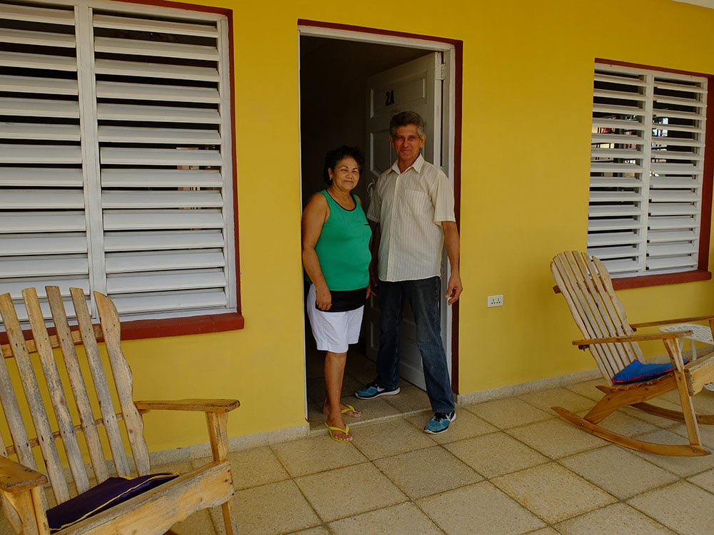 Eusebia and Eusebio in front of their house
